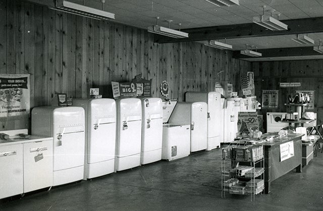 Photo of new refrigerators in 1952.