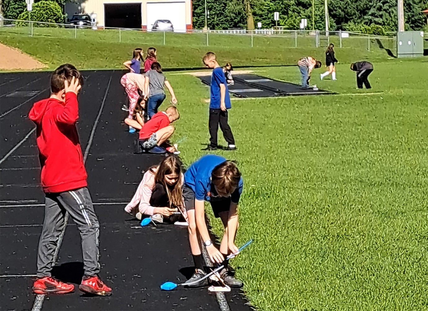 Rosholt School District fourth-grade students use rockets that were purchased with STEAM grant funds.